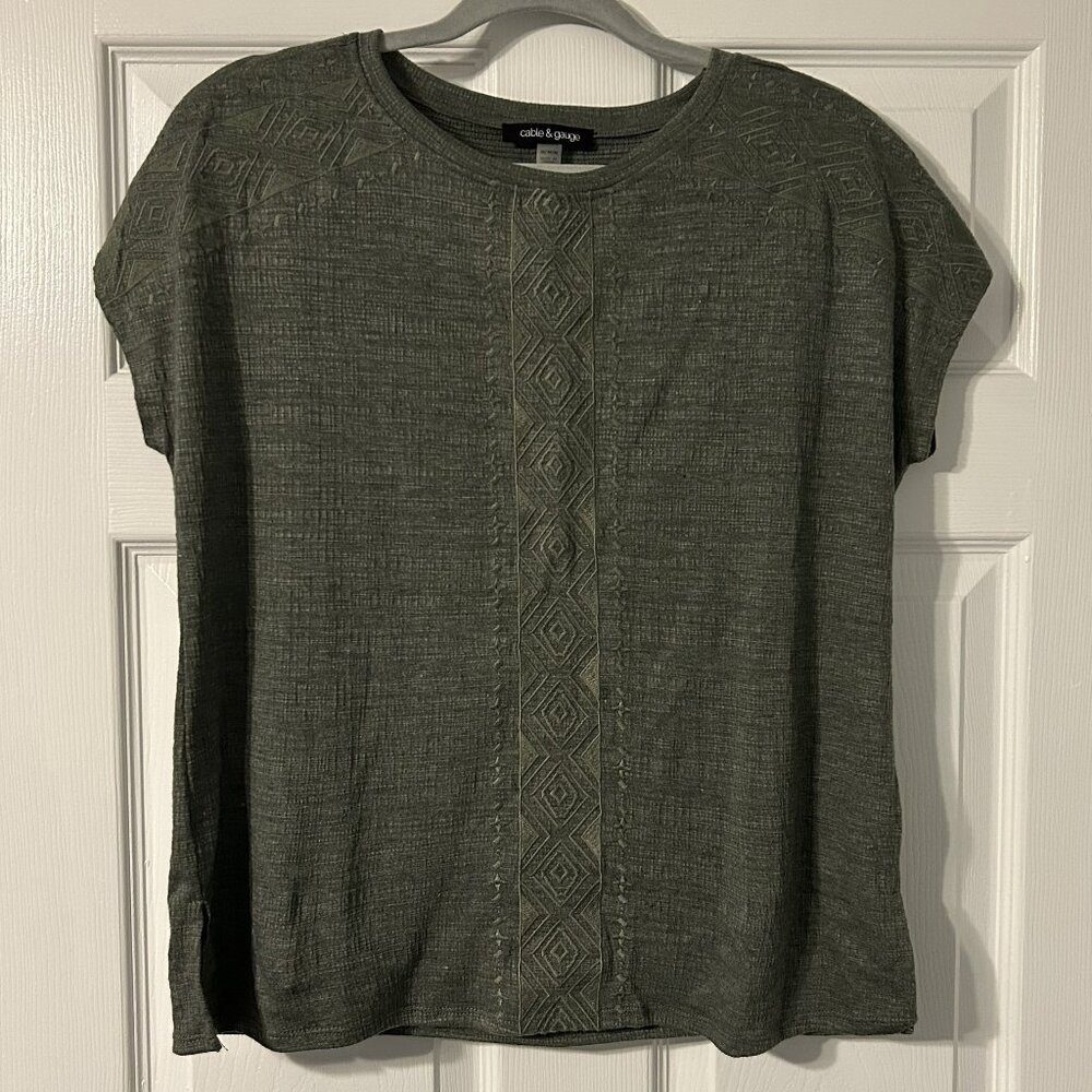Women's, Green, Cable and Gauge, Short Sleeve Top, Size Medium